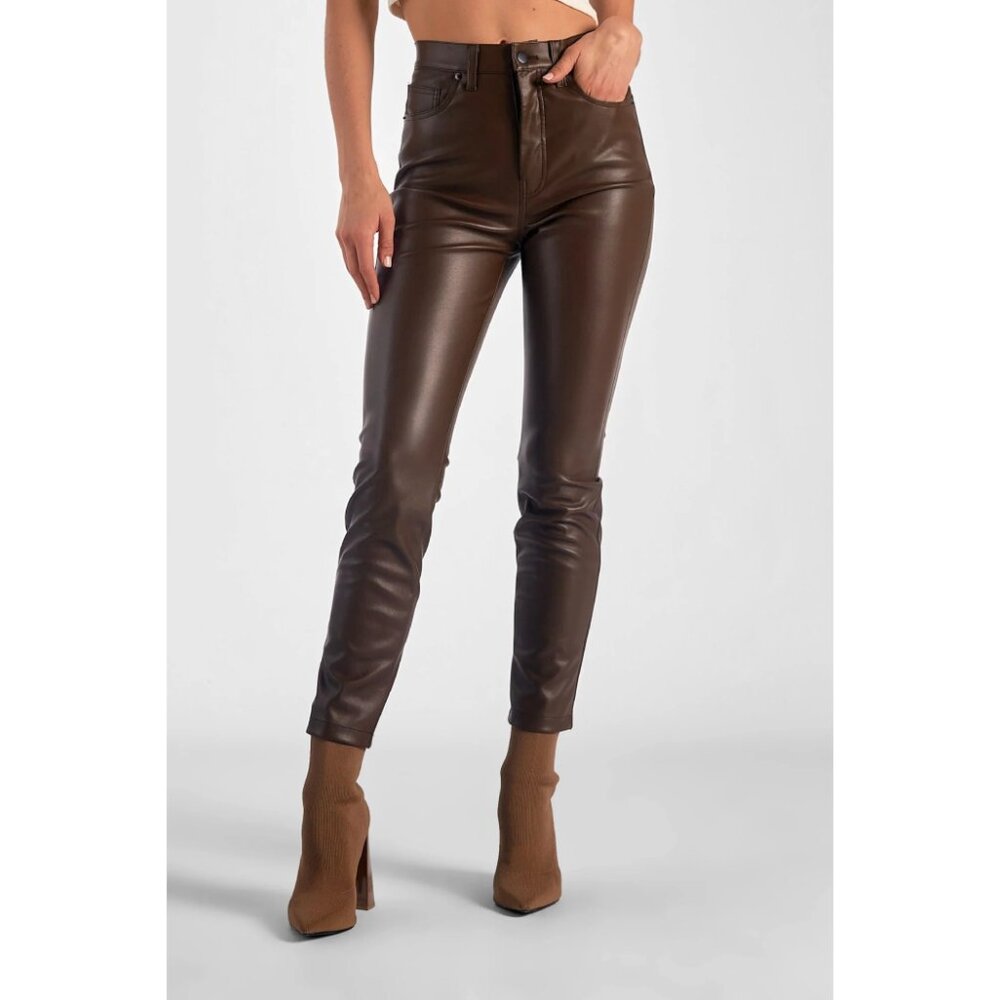 Elan Brown Faux Leather Straight Leg Pants High Waisted Womens Size S